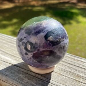 High Grade Rainbow Fluorite Sphere: Polished Purple + Green Crystal Orb